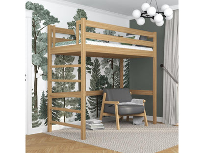 N01 Solid Oak Loft Bed Natural Oak 90x180
