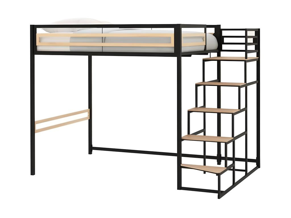 Logismaison Metal Loft Bed Black 140x190 Centimeters With Slatted Base Included For Two Occupants