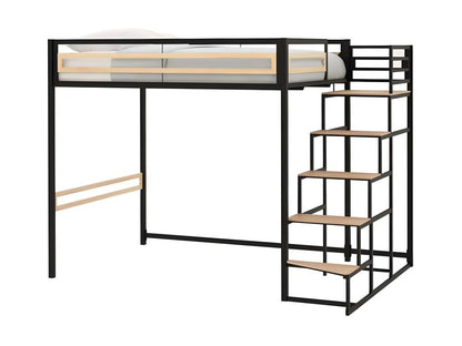 Logismaison Metal Loft Bed Black 140x190 Centimeters With Slatted Base Included For Two Occupants