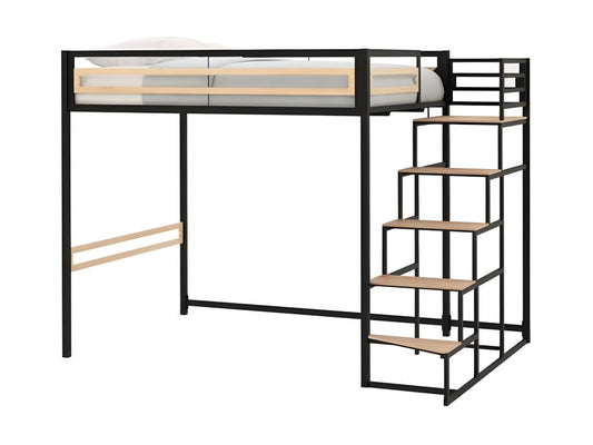 Logismaison Metal Loft Bed Black 140x190 Centimeters With Slatted Base Included For Two Occupants