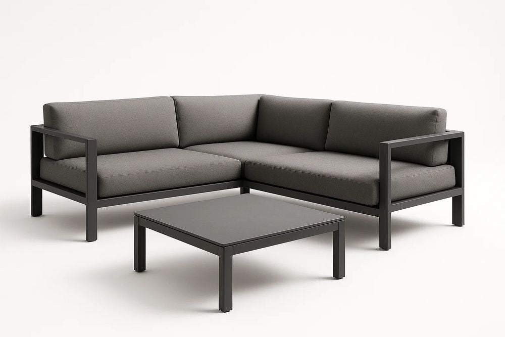 Fabric Corner Sofa With Aluminum Frame And Coffee Table