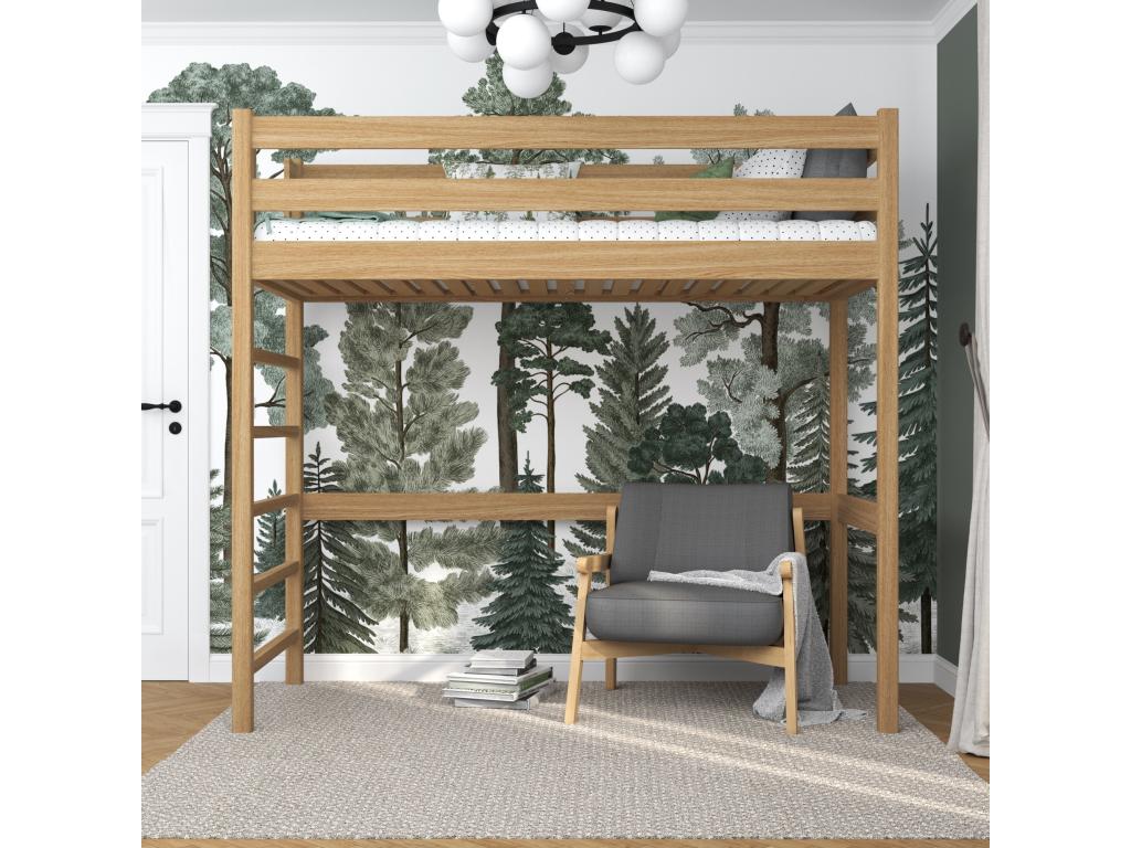 N01 Solid Oak Loft Bed Natural Oak 90x180