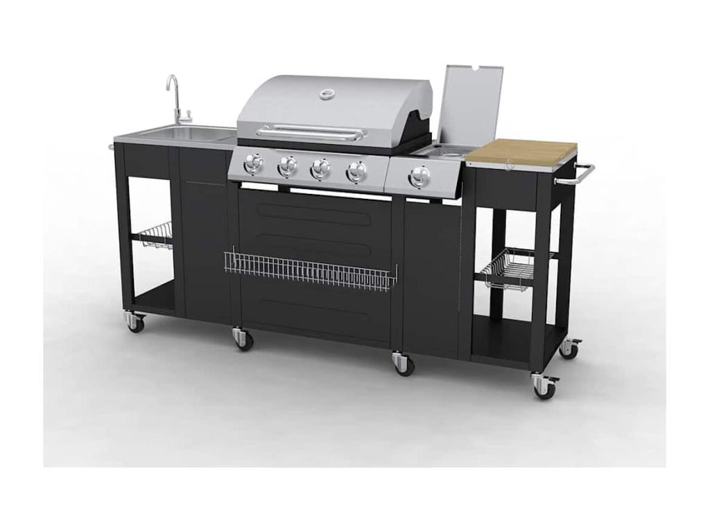 Confortetstyle Four Burner Outdoor Kitchen Gas Barbecue With Steel Construction And Silver Finish