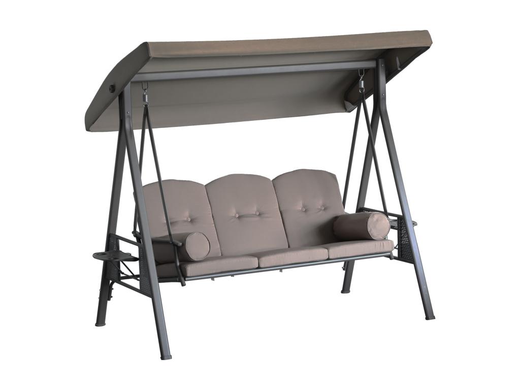 Decoauthentic 3-Seater Garden Lounge With Adjustable Tilt Canopy And Retractable Trays Brown Polyester