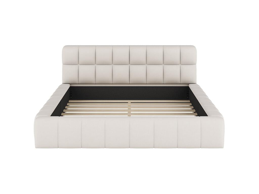 Kids Double Bed 140x200 cm With Padded Headboard And Upholstered Frame Linen Beige Mattress Not Included