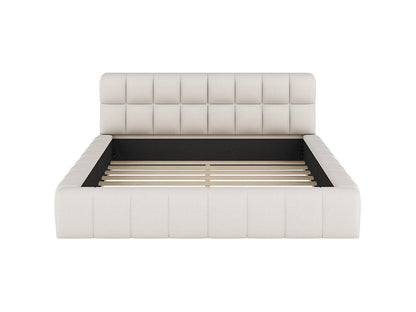 Kids Double Bed 140x200 cm With Padded Headboard And Upholstered Frame Linen Beige Mattress Not Included