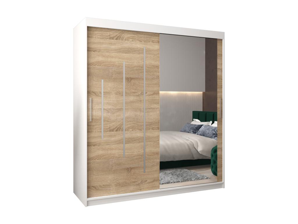 ARMOIRE Boivana Two-Door Sliding Wardrobe With Built-In Mirror And Laminate Finish 200x180x62 cm White