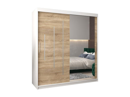 ARMOIRE Boivana Two-Door Sliding Wardrobe With Built-In Mirror And Laminate Finish 200x180x62 cm White