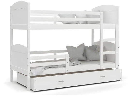 White Bunk Bed 80x160 Cm With Slats, Drawer, And 7 Cm Foam Mattress Included