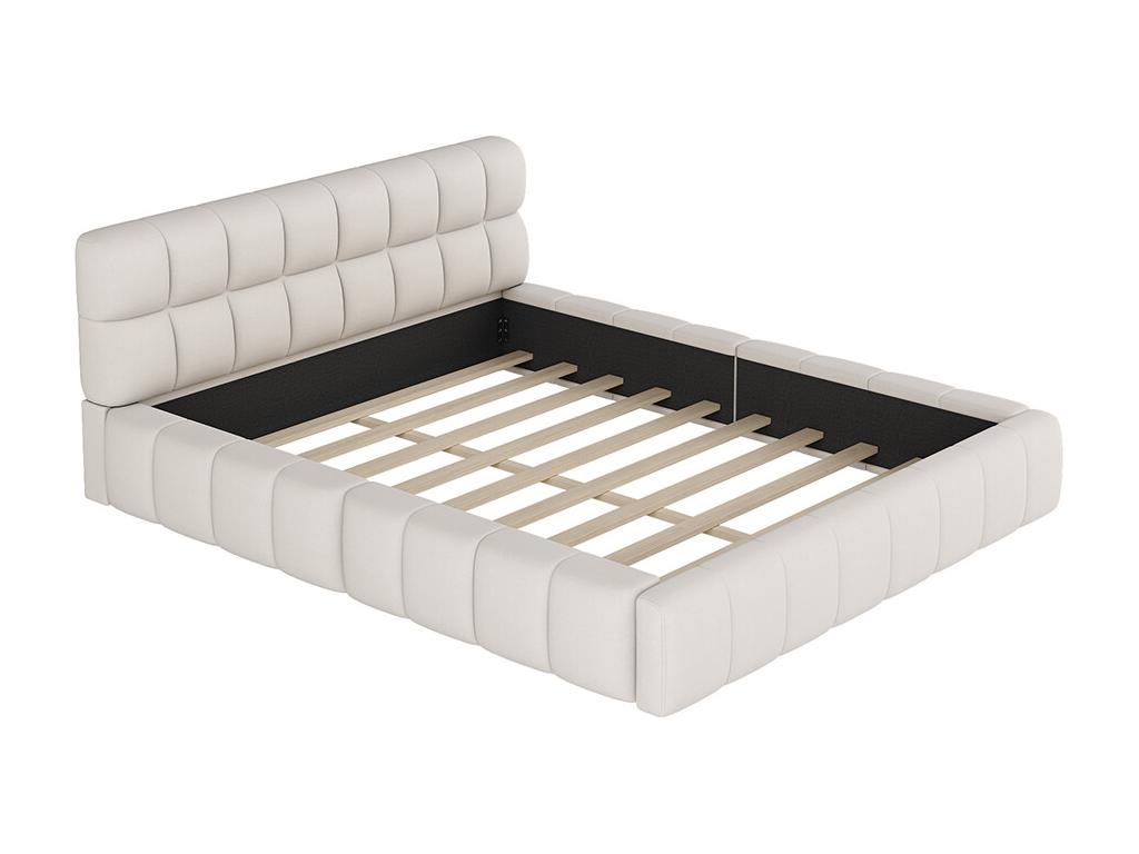 Kids Double Bed 140x200 cm With Padded Headboard And Upholstered Frame Linen Beige Mattress Not Included