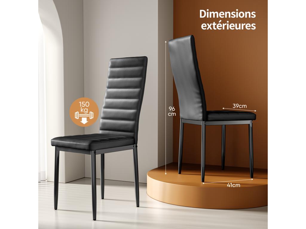 Mobilierdoux 6 Dining Chairs Set PU Leather Upholstered Metal Frame with Black Rubber Feet