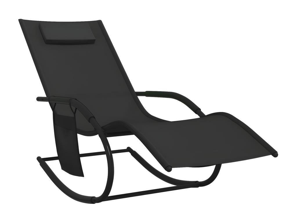 Outdoor Rocking Lounge Chairs Set Of 2 Black Steel Textilene Seats Weather Resistant