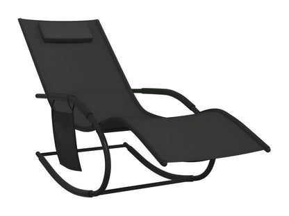 Outdoor Rocking Lounge Chairs Set Of 2 Black Steel Textilene Seats Weather Resistant