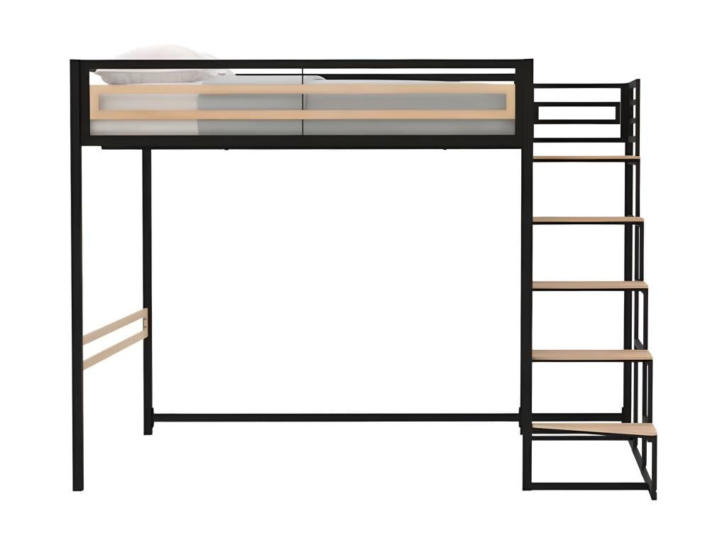 Logismaison Metal Loft Bed Black 140x190 Centimeters With Slatted Base Included For Two Occupants