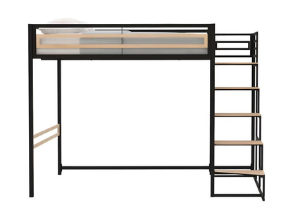 Logismaison Metal Loft Bed Black 140x190 Centimeters With Slatted Base Included For Two Occupants