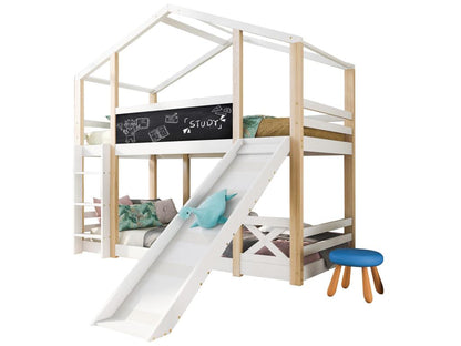 Good For Planet Cabin Bunk Bed 90x200 cm White Pine Frame With Ladder And Slide Sleeps Two