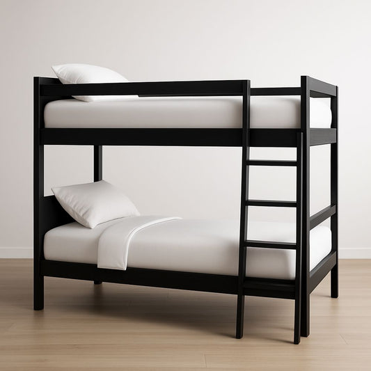 Solid Wood Bunk Bed Black Finish 200x100 cm with Ladder 160 cm High for Compact Bedrooms