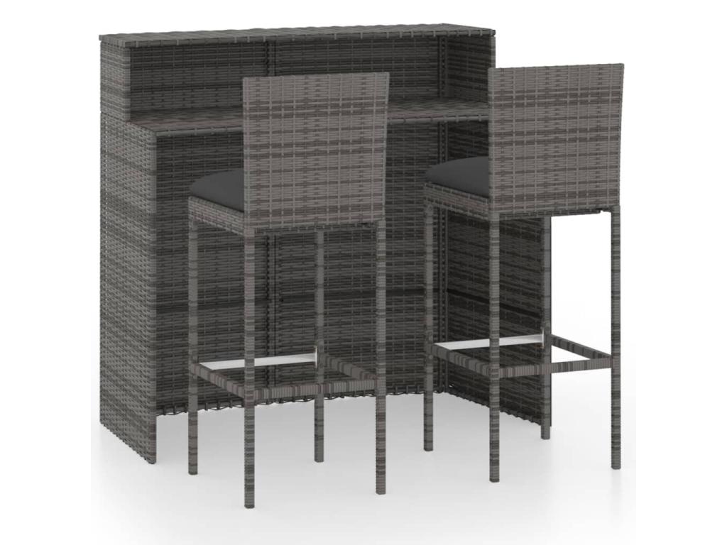 Gray Resin Outdoor Garden Bar Set 3 Piece Cushions