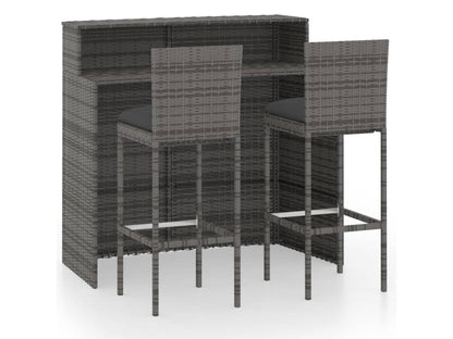 Gray Resin Outdoor Garden Bar Set 3 Piece Cushions