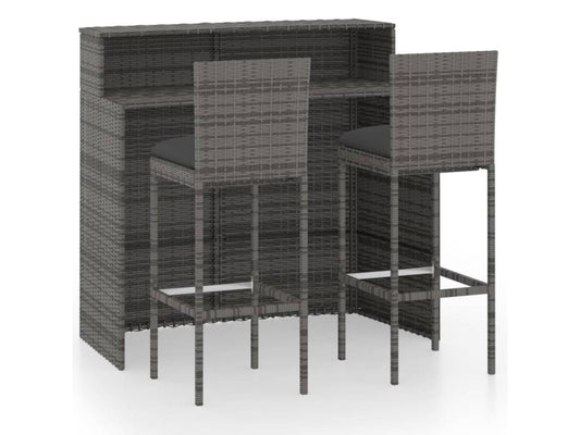 Gray Resin Outdoor Garden Bar Set 3 Piece Cushions