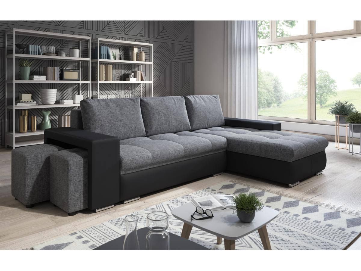 Lestockdesign Simon Corner Sofa Convertible Black Gray With 2 Poufs For Flexible Living Room Layouts