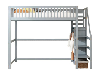 Wooden Loft Bed 90x200 Cm With Built In Wardrobe Gray Finish For Small Rooms And Modern Decor