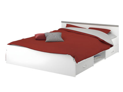 Boivana White Storage Bed Frame 140x190 Cm With Two Drawers And One Niche For Efficient Bedroom Organization