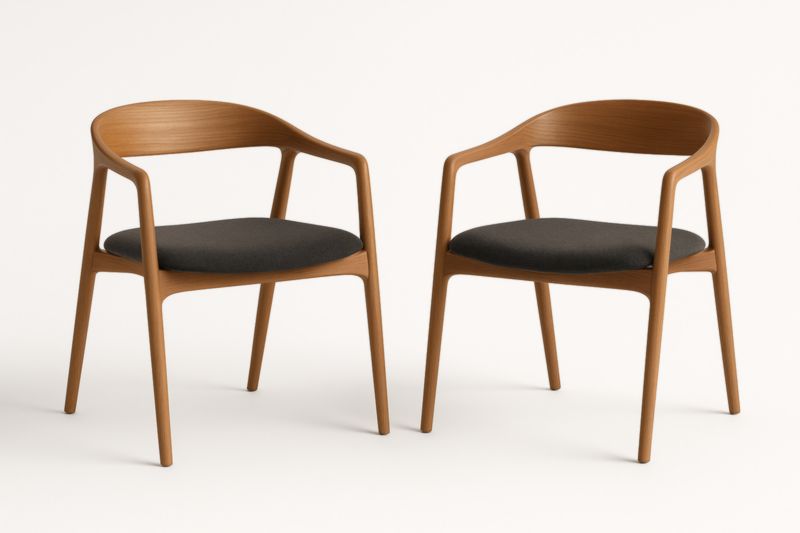 Set Of 2 Solid Wood Dining Chairs With Brown Finish And Black Polyester Fabric Upholstery