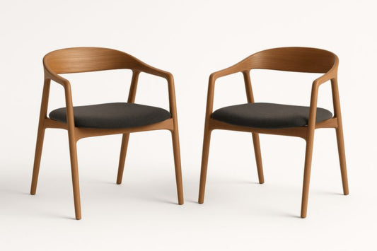 Set Of 2 Solid Wood Dining Chairs With Brown Finish And Black Polyester Fabric Upholstery