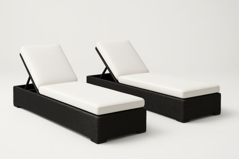 Outdoor Woven Resin And Aluminum Loungers Set Of 2 Black And White 195x65x32 Cm PU Cushioned