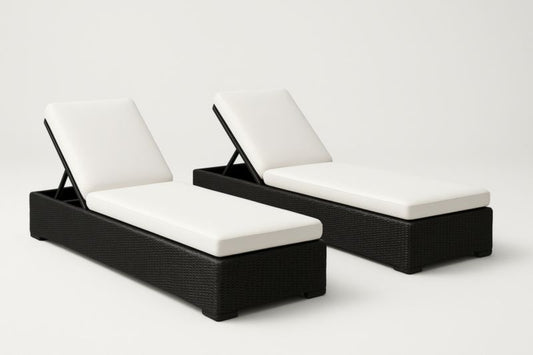 Outdoor Woven Resin And Aluminum Loungers Set Of 2 Black And White 195x65x32 Cm PU Cushioned