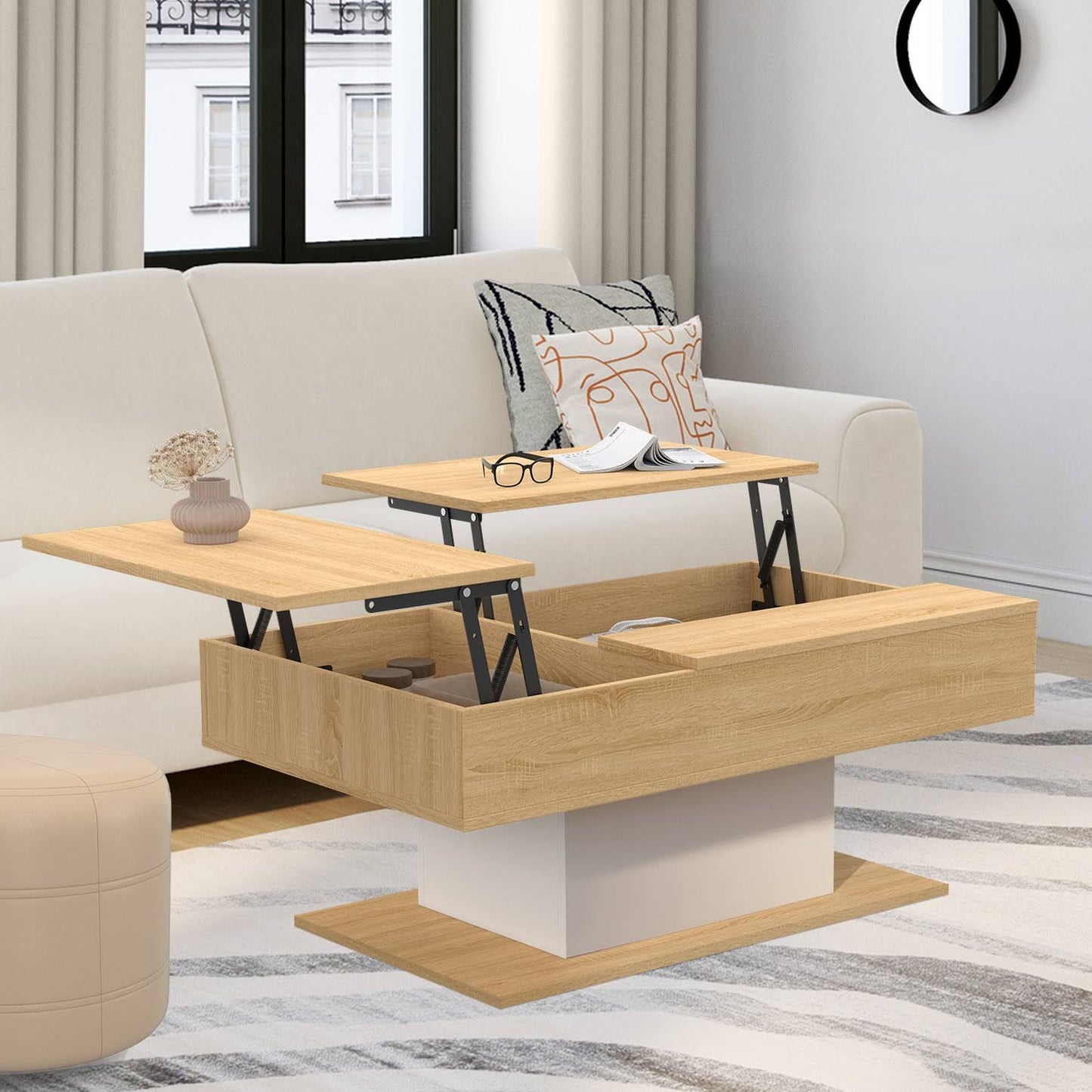 Eden Rectangular Coffee Table With Two Lift Top Surfaces For Laptop And Dining And Work Surface