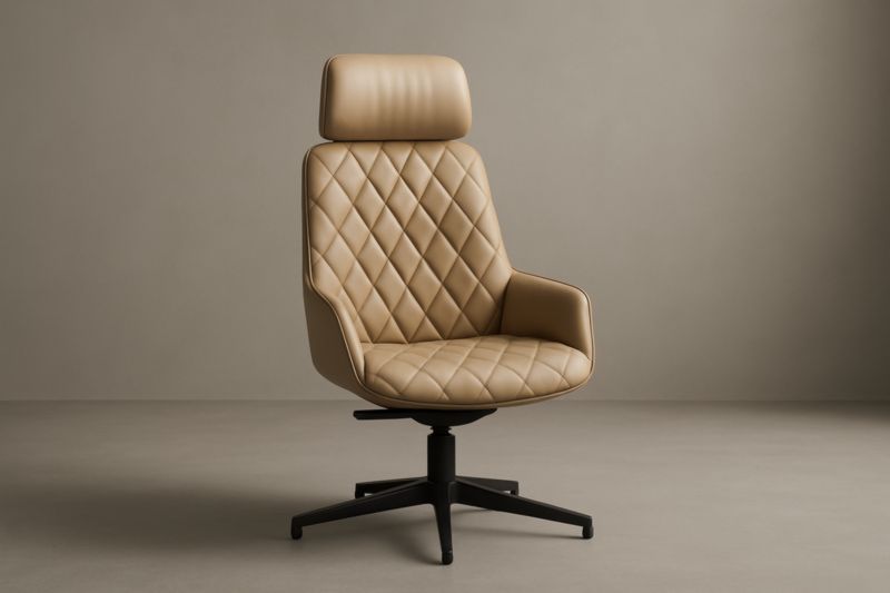 Generic Beige PU Leather Swivel Chair With Headrest