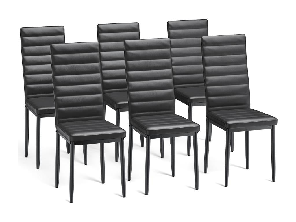 Mobilierdoux 6 Dining Chairs Set Black PU Leather Upholstered Chairs With Metal Frame And Rubber Feet