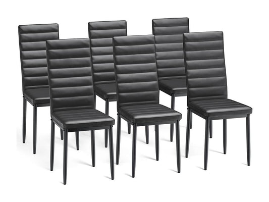 Mobilierdoux 6 Dining Chairs Set PU Leather Upholstered Metal Frame with Black Rubber Feet