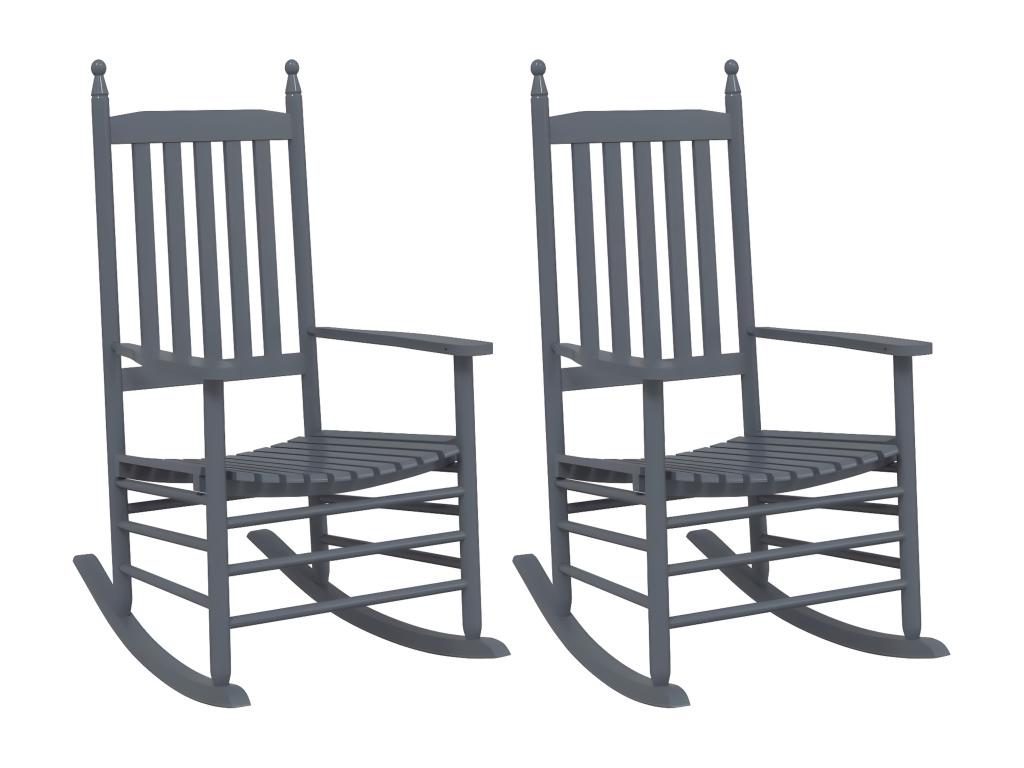 Rocking Chairs Set of 2 Gray Solid Poplar Wood With Ergonomic Curved Seats for Outdoor Use