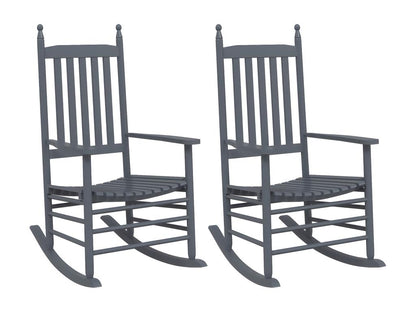 Rocking Chairs Set of 2 Gray Solid Poplar Wood With Ergonomic Curved Seats for Outdoor Use