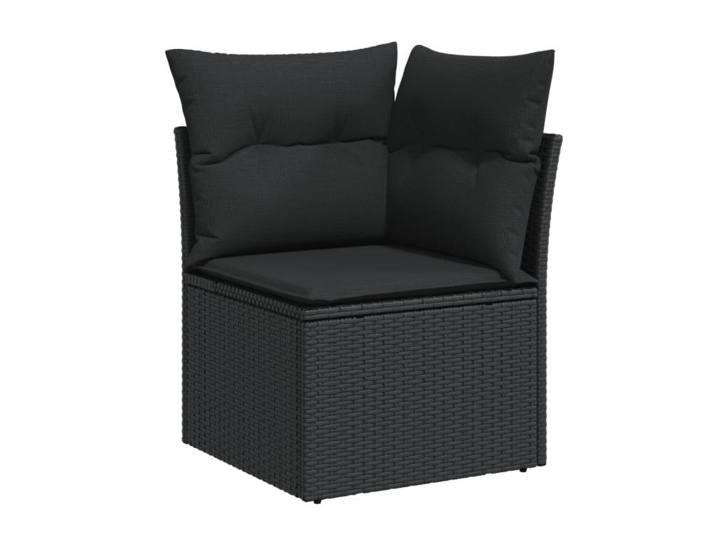 Resin Wicker 6-Piece Outdoor Garden Set With Black Cushions Modular 3-Seat Design