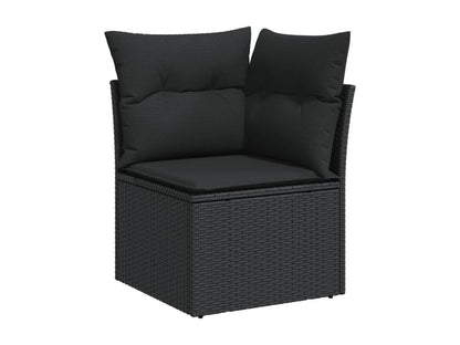 Resin Wicker 6-Piece Outdoor Garden Set With Black Cushions Modular 3-Seat Design