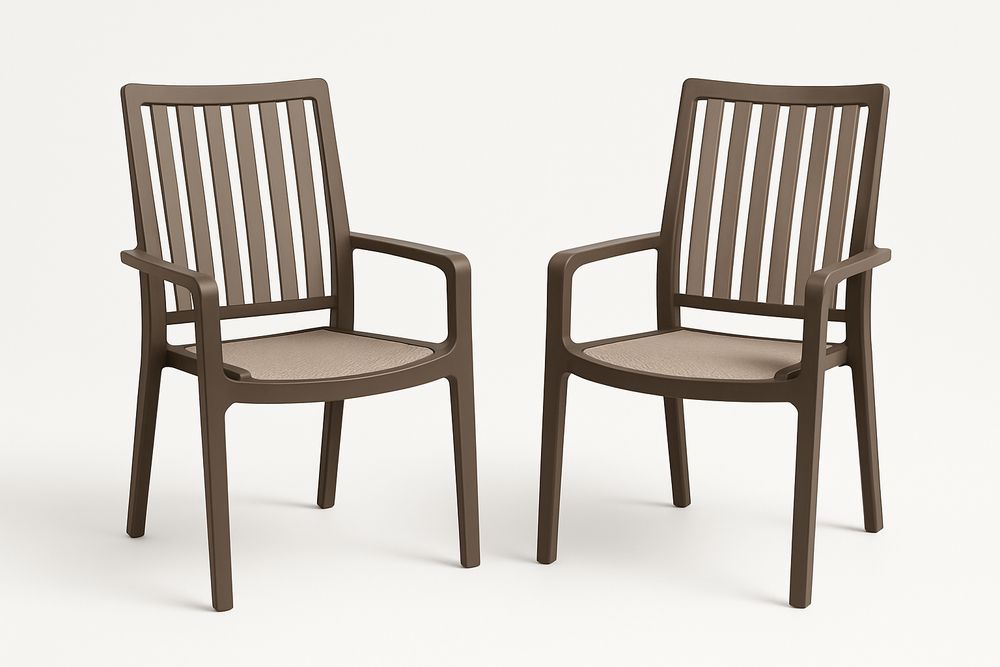 Brown Polypropylene Outdoor Armchairs With Armrests And Beige Polyester Seats Set Of 2 88 By 59 By 54 Cm