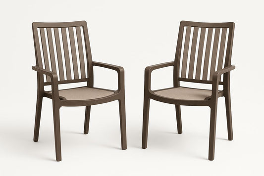 Brown Polypropylene Outdoor Armchairs With Armrests And Beige Polyester Seats Set Of 2 88 By 59 By 54 Cm