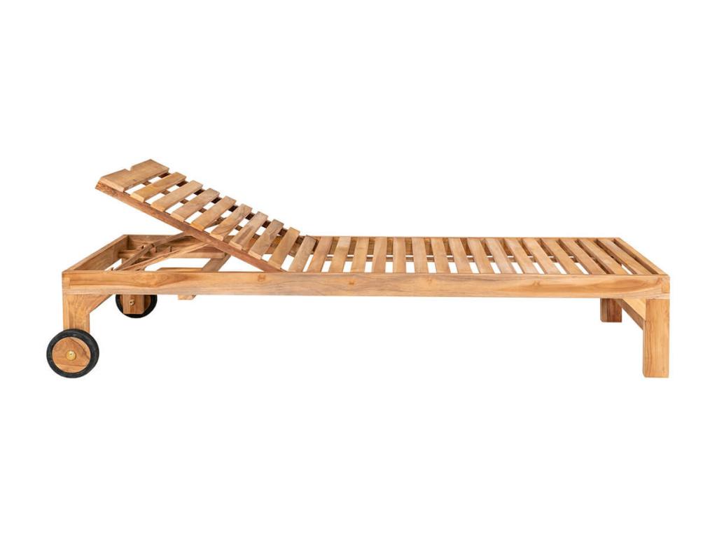 Decoepure Four-Seat Teak Outdoor Sun Lounger Bench With Wheels Natural Finish Weather-Resistant