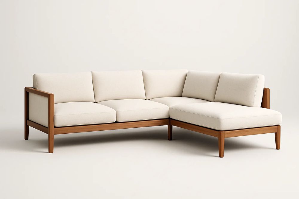 Cream Fabric L Shaped Sofa With Beech Wood Frame 260cm Square Footprint Seats Up To Five