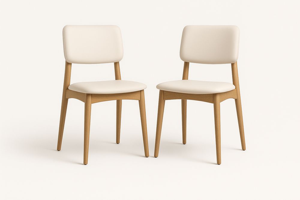 Oak Wood Frame Beige Faux Leather Dining Room Chairs Set Of 2 83 Cm High 48 Cm Wide