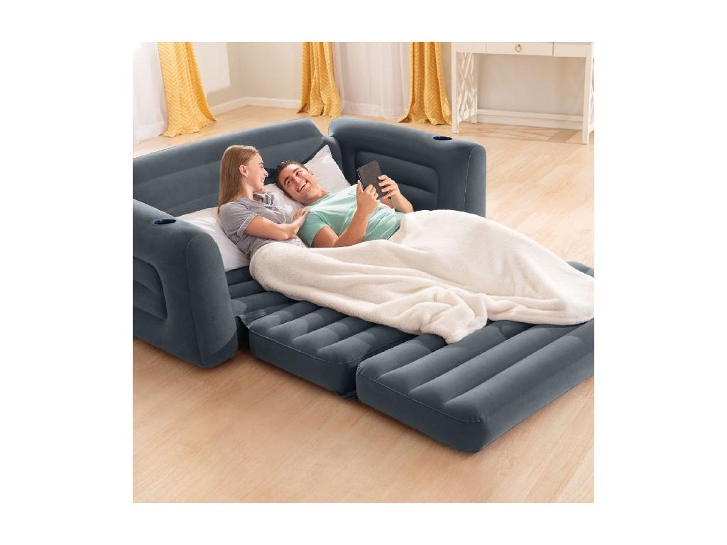 Decoessentielle 2 Seat Inflatable Convertible Sofa Gray Indoor Use With Sliding Convertible Mechanism