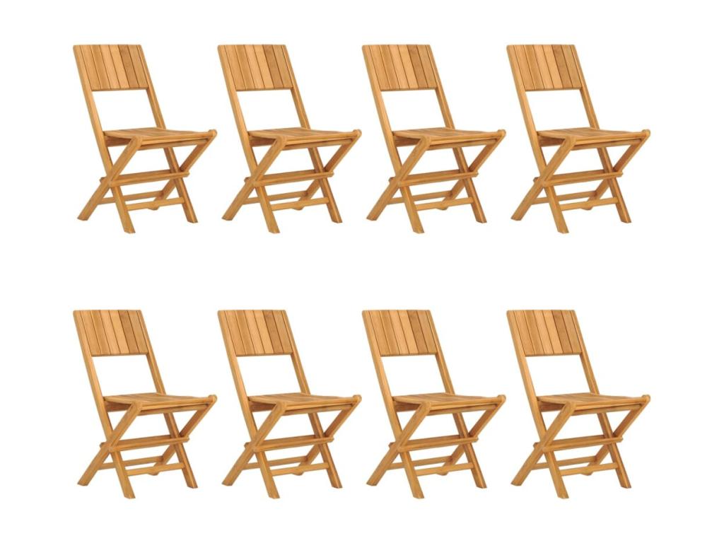 Teak Wood Folding Garden Chairs Set of 8, Green Finish, 47x61x90 cm, Stackable Patio
