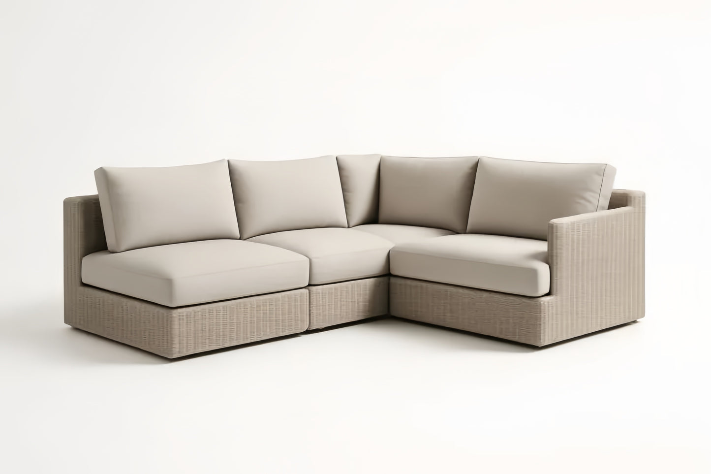 Beige Modular Resin Corner Sofa With Polyester Cushions Configurable Sections For Living Room