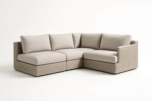 Beige Modular Resin Corner Sofa With Polyester Cushions Configurable Sections For Living Room