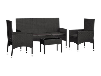 Four Piece Outdoor Lounge Set With Cushions In Black Resin Wicker Modular Weather Resistant Patio Furniture