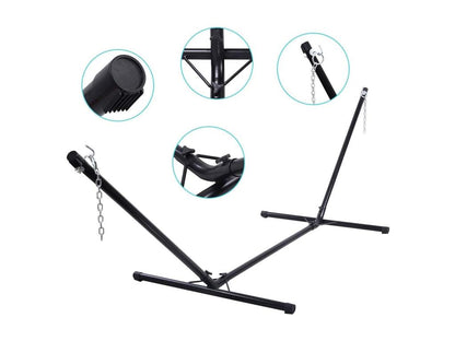 Decoepure Metal Hammock Stand 325 x 100 x 106 cm 150 kg Adjustable Chains With Hooks Indoor Outdoor Black